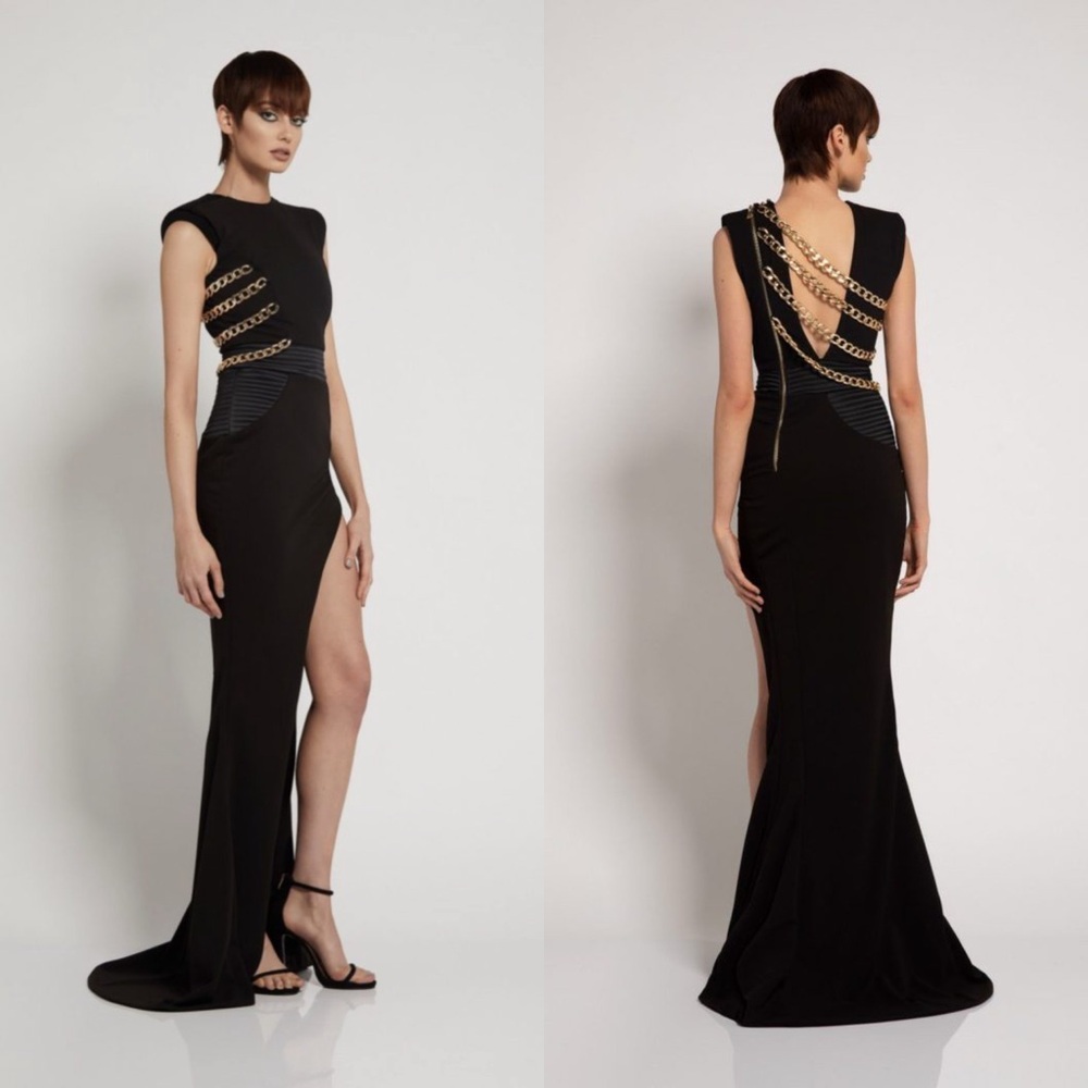 Zhivago Black and Gold Prom Dress